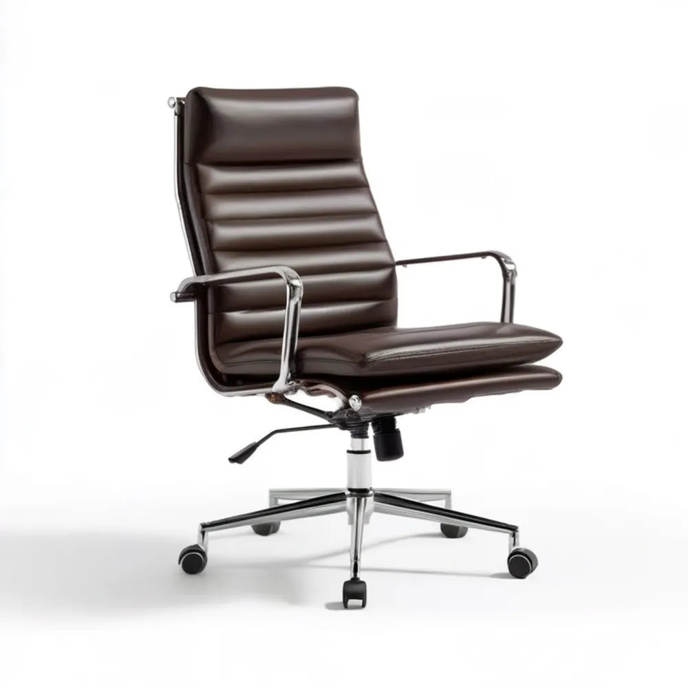 Brązowy fotel biurowy obrotowy z ekoskóry PU, 58 × 58 × 90–98 cm