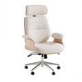 Biały fotel obrotowy z zagłówkiem z ekoskóry PU 65 x 65 x 118–128 cm