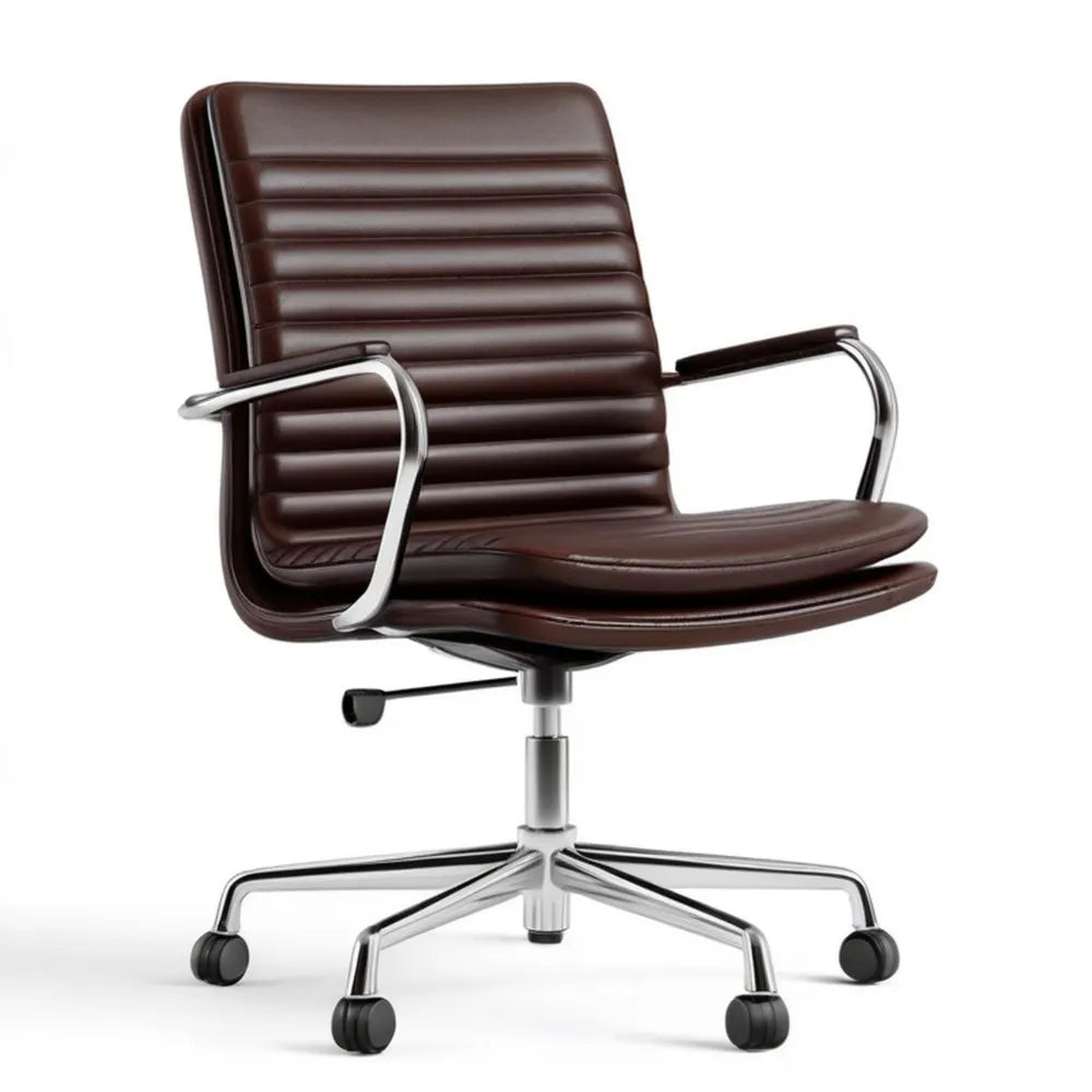 Brązowy obrotowy fotel z ekoskóry PU, 64 x 64 x 102–112 cm