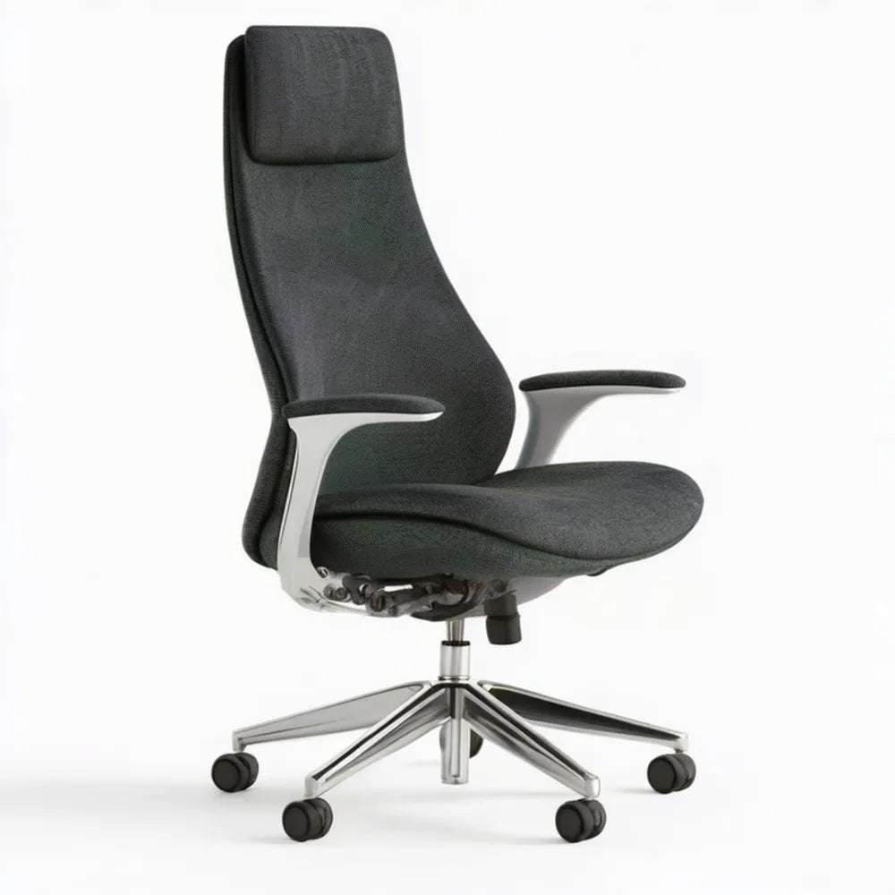 Ergonomiczne krzesło biurowe obrotowe z wysokim oparciem, czarno-srebrne, 68 x 68 x 117–127 cm