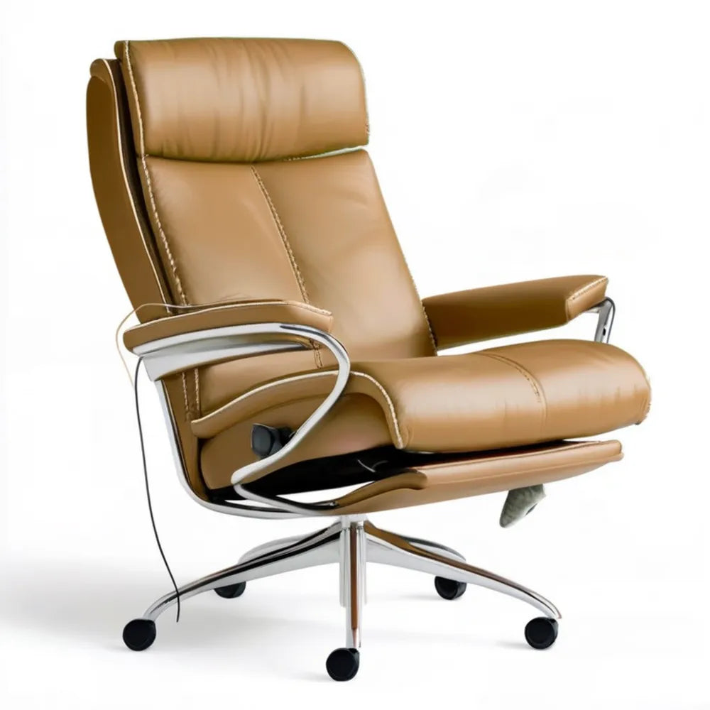 Obrotowy fotel biurowy z ekoskóry PU, karmelowy, 68 x 70 x 118-128 cm